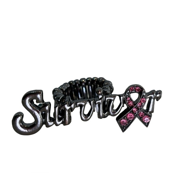 Breast Cancer Survivor Pink Ribbon‎ Jewelry Ring in Hematite Metallic - Picture 1 of 6